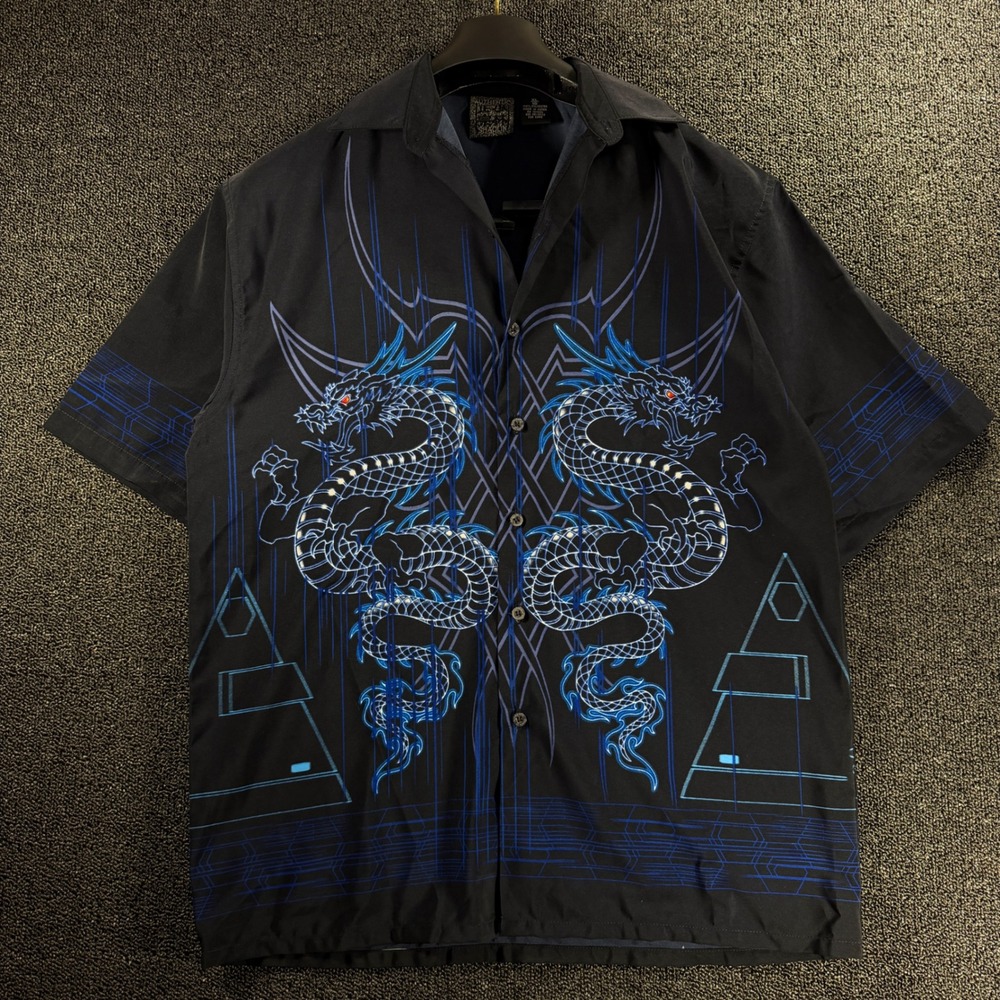 Authentic Shaolin Button Down Shirt Youth‎ XL/18 Adult M Retro Tribal Dragon Y2K